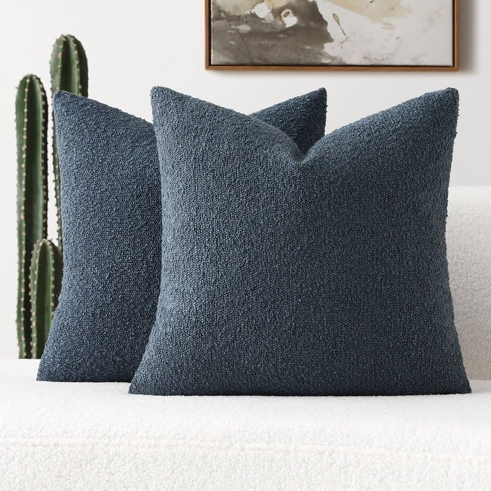 FUTEI Pack Of 2 Haze Blue Boucle Accent Decorative Throw Pillow Covers,18x18 “